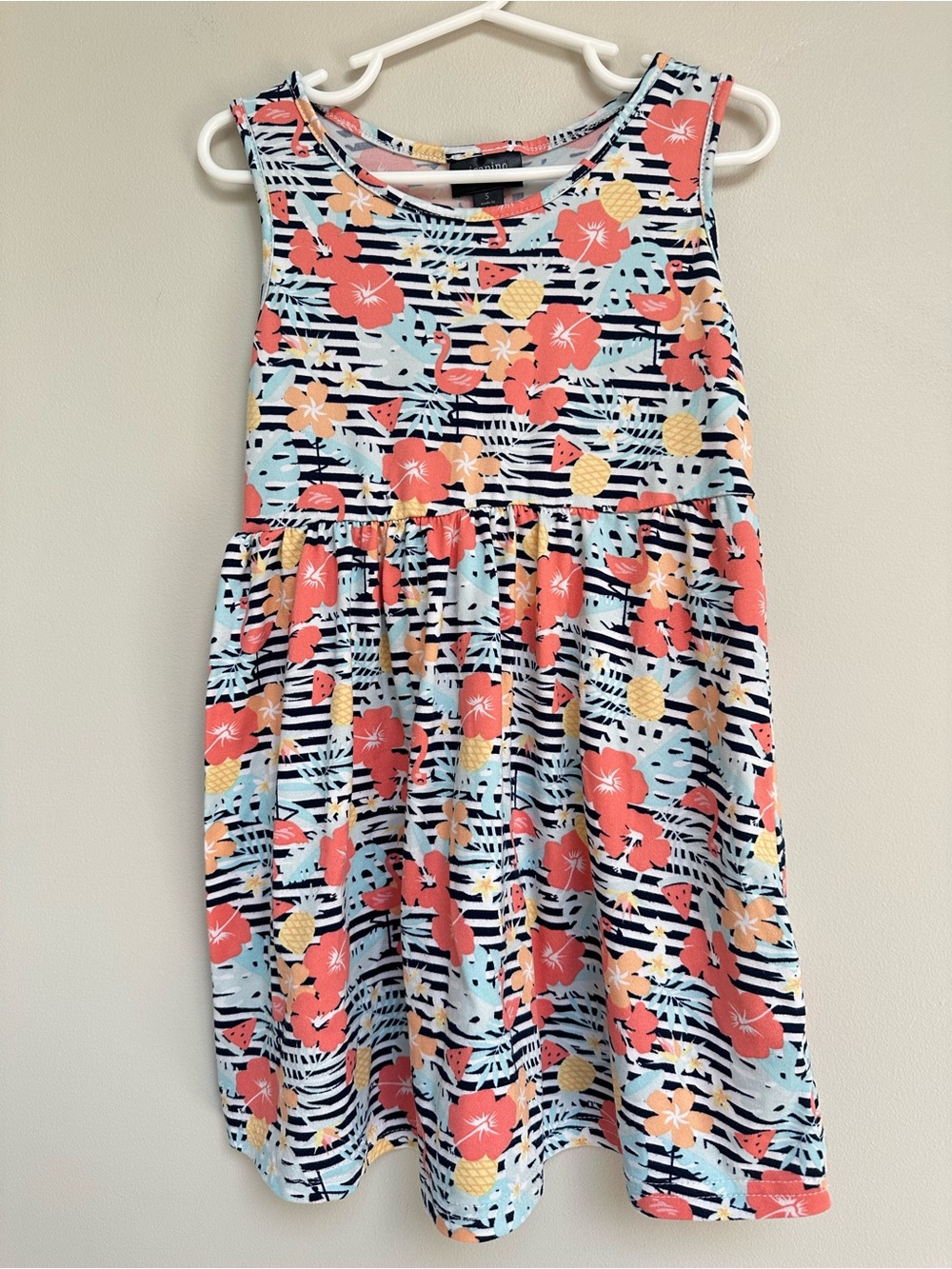 Picapino Girls Tropical Sleeveless Dress Size 5 Hibiscus Pineapple Print